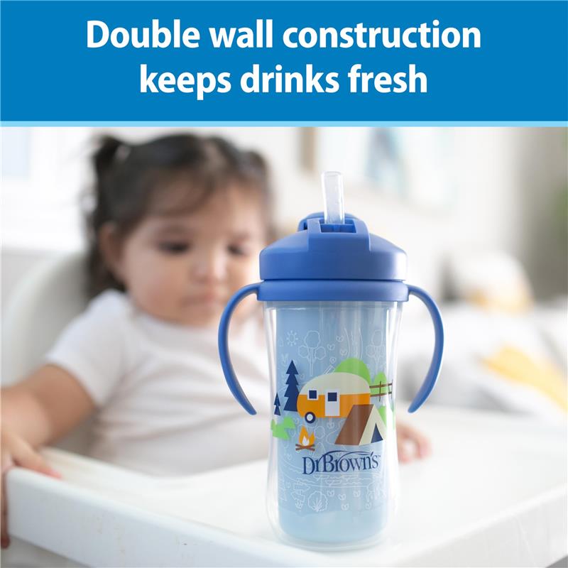 Dr. Brown 10 Oz Insulated Straw Cup, Blue/Green, Outdoor, 2Pk Image 4