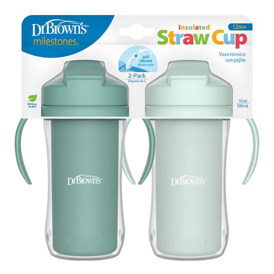 Dr. Brown 10 Oz Insulated Straw Cup, Green, 2Pk Image 1