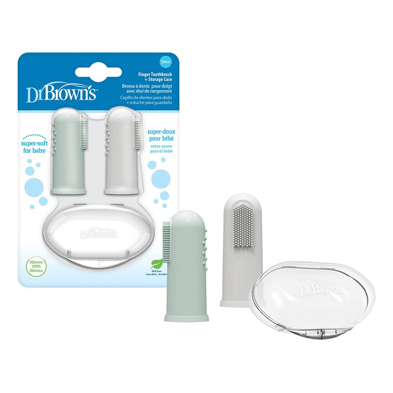 Dr. Brown 2Pk Silicone Finger Toothbrush With Case, Gray & Light Green Image 8