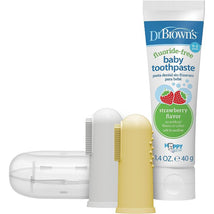 Dr. Brown 2Pk Silicone Finger Toothbrush With Case, Gray/Yellow With Strawberry Toothpaste, 1.4Oz/40G Image 1