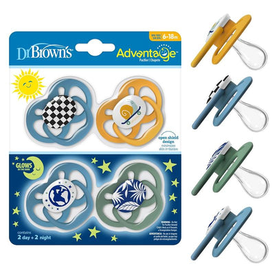 Dr. Brown 4Pk Advantage Glow-in-the-Dark Baby Pacifier, Stage 2, The Dark Blue Nature Image 1