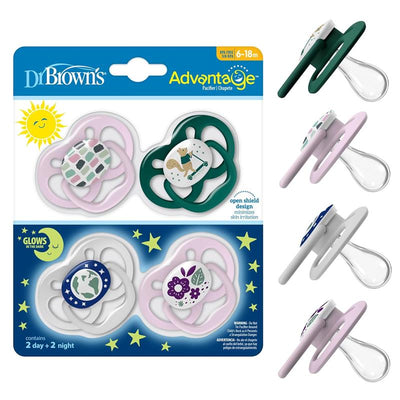 Dr. Brown 4Pk Advantage Glow-in-the-Dark Baby Pacifier, Stage 2, The Dark Purple Nature Image 1
