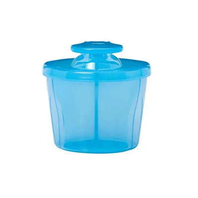 Blue Dr. Brown Formula Caddy designed for storing and organizing baby formula with a secure lid.