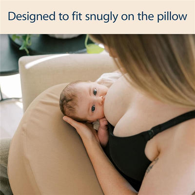 Dr. Brown Lap Support Pillow Cover in Gentle Beige, supporting a nursing mother and baby during breastfeeding.