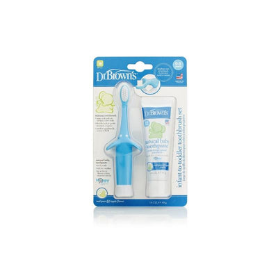 Dr. Brown Natural Flow Infant Toothbrush, Toothpaste Combo Pack, Blue Image 1