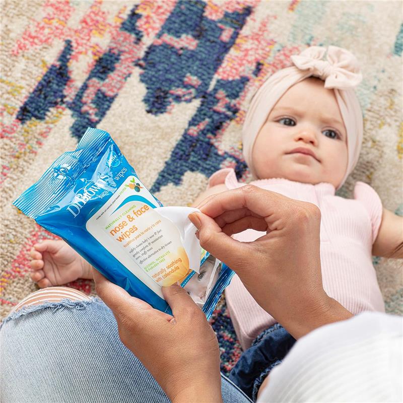 Dr. Brown - 30Ct Nose & Face Healthy Wipes, Safe Cleaning & Moisturizing For Babies & Toddlers, Hypoallergenic For Sensitive Skin Image 2