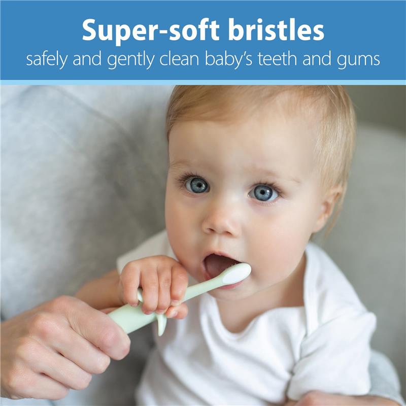 Dr. Brown’s Infant-to-Toddler Training Toothbrush Set, Mint Elephant with Fluoride-Free Strawberry Baby Toothpaste Image 3