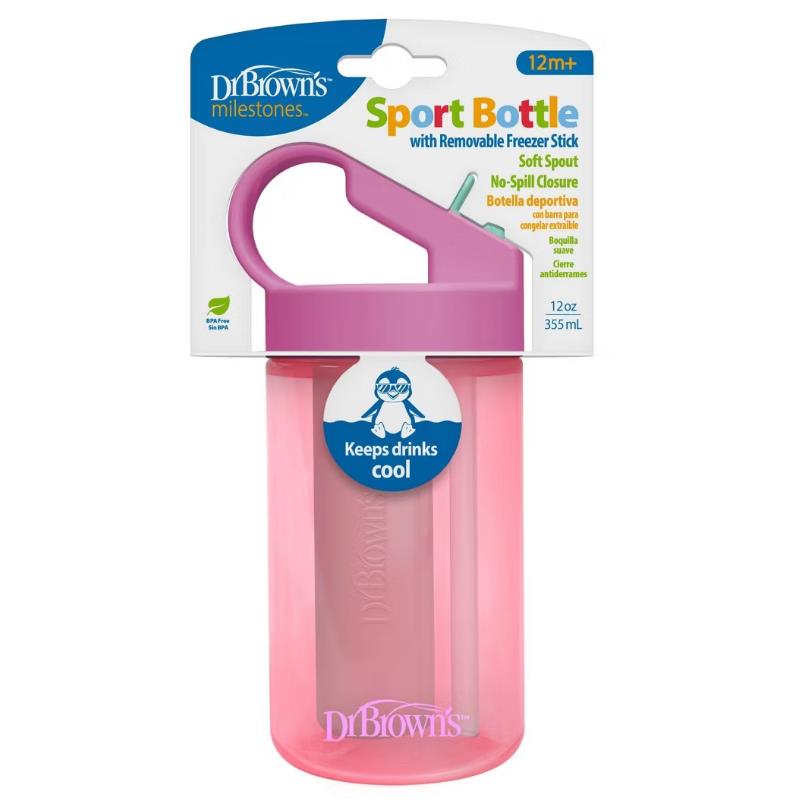 Dr. Brown Sport Bottle With Removable Freezer Stick, 12Oz/355Ml, Pink Image 2