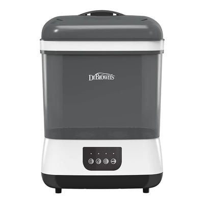 Gray Dr. Brown sterilizer and dryer with air filter, featuring control buttons on the front for easy use.