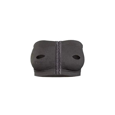 Black hands-free pumping bra with cutouts for breast shields, designed for comfortable pumping.