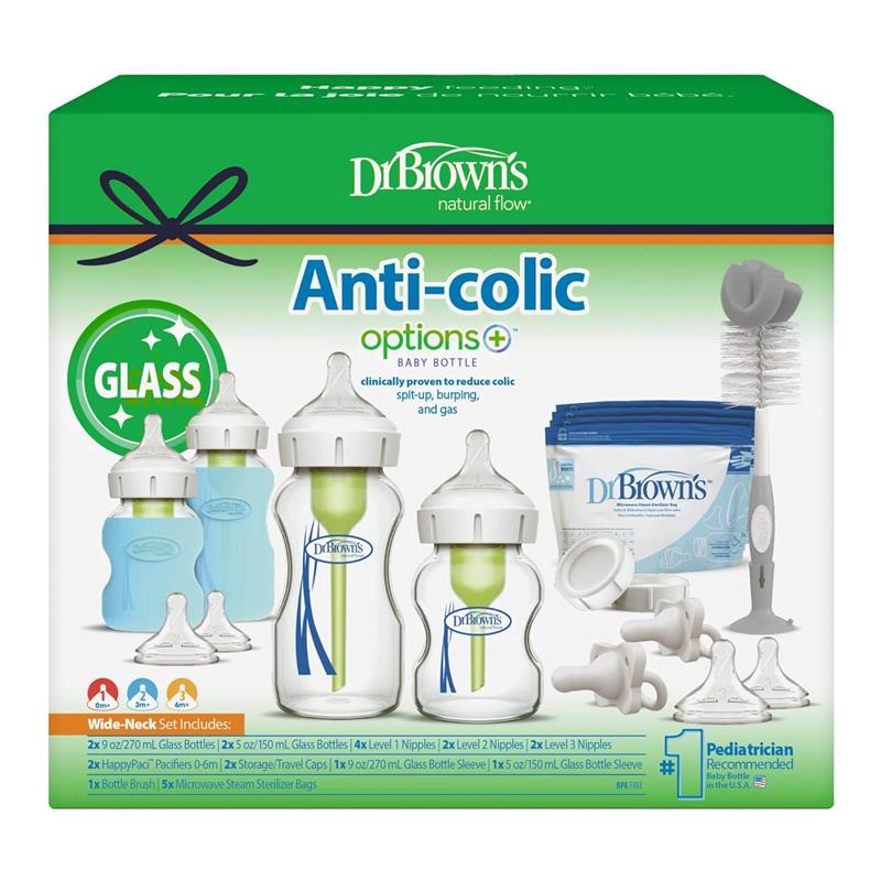 Dr. Brown's 20Pk Anti-Colic Options+ Wide-Neck Glass Baby Bottle Starter Set Image 3