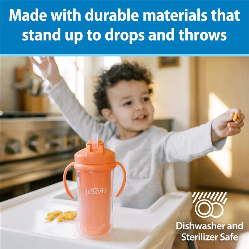 Dr. Brown's 2Pk Milestones Insulated Sippy Cup with Straw and Handles, Pink/Coral, 10 Oz/300 ml Image 7
