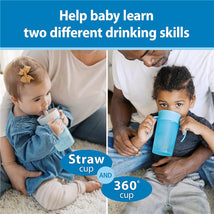 Dr. Brown's 2Pk Milestones Straw to 360 Convertible Toddler Training Cup Set with Interchangeable Silicone Straw and 360 Degree Cup Lids, Blue Ocea Image 2