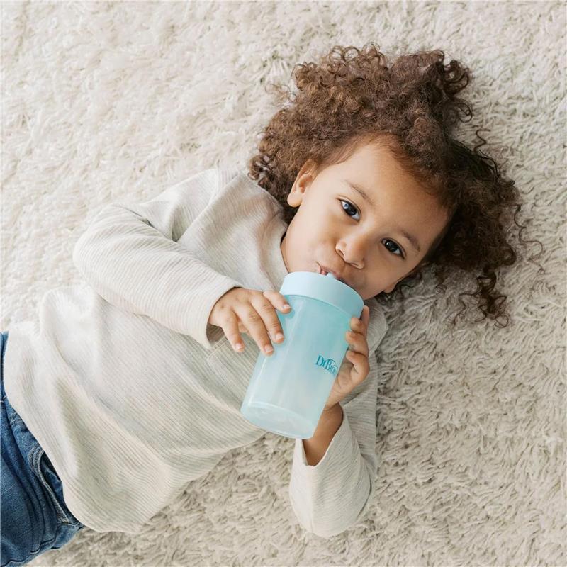 Dr. Brown's 2Pk Milestones Straw to 360 Convertible Toddler Training Cup Set with Interchangeable Silicone Straw and 360 Degree Cup Lids, Blue Ocea Image 8