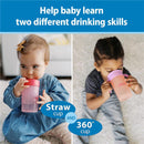 Dr. Brown's 2Pk Milestones Straw to 360 Convertible Toddler Training Cup Set with Interchangeable Silicone Straw and 360 Degree Cup Lids, Pink Cora Image 2