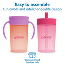 Dr. Brown's 2Pk Milestones Straw to 360 Convertible Toddler Training Cup Set with Interchangeable Silicone Straw and 360 Degree Cup Lids, Pink Cora Image 7
