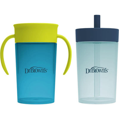 Dr. Brown's 2Pk Milestones Straw to 360° Cup Set, Convertible Toddler Training Cup Set with Interchangeable Silicone Straw and 360 Degree Cup Lids, Image 1