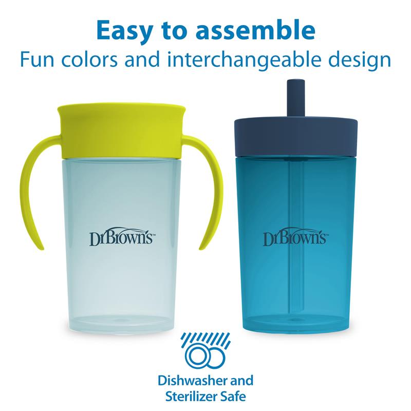 Dr. Brown's 2Pk Milestones Straw to 360° Cup Set, Convertible Toddler Training Cup Set with Interchangeable Silicone Straw and 360 Degree Cup Lids, Image 7