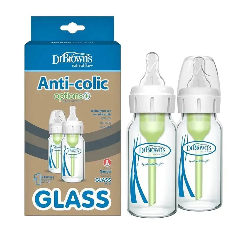 Dr. Brown's 4 Oz / 120 Ml Options+ Glass Narrow Baby Bottles, 2-Pack Image 1