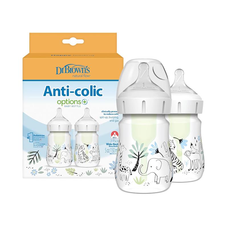 Dr. Brown's - 5Oz/150Ml Options+ Wide-Neck Designer Bottles, Jungle Designs, 2-Pack Image 1