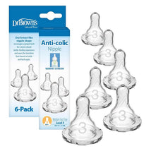 Dr. Brown's 6Pk Natural Flow Level 3 Narrow Baby Bottle Nipple, Medium-Fast Flow, 6M+ Image 1