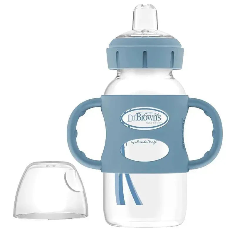 Dr. Brown's - 9 Oz/270 Ml Wide-Neck Sippy Spout Bottle W/ Silicone Handles, Blue Image 1