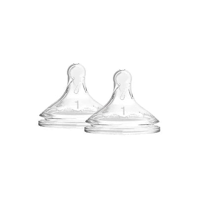 Clear baby bottle nipples designed for 9 oz wide-neck bottles; labeled with number 1 for flow control.