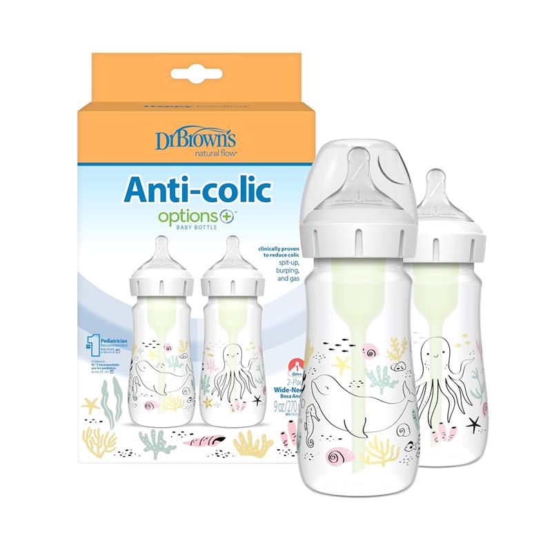 Dr. Brown's - 9Oz/270Ml Options+ Wide-Neck Designer Bottles, Ocean Designs, 2-Pack Image 1