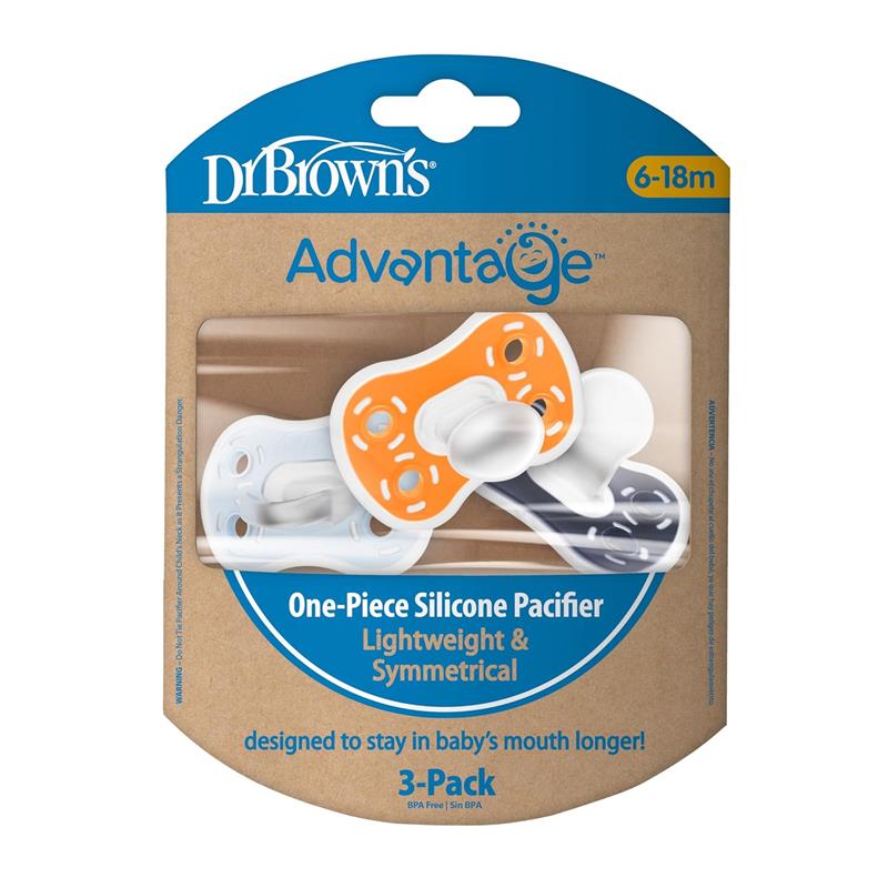 Dr. Brown's Advantage One-Piece Silicone Baby Pacifier, Stage 2, Neutral Image 7
