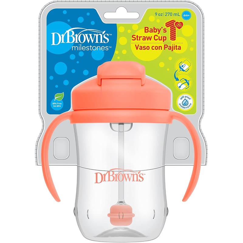 Dr. Brown's Milestones Baby's First Straw Cup 9oz/270Ml, Coral Image 9