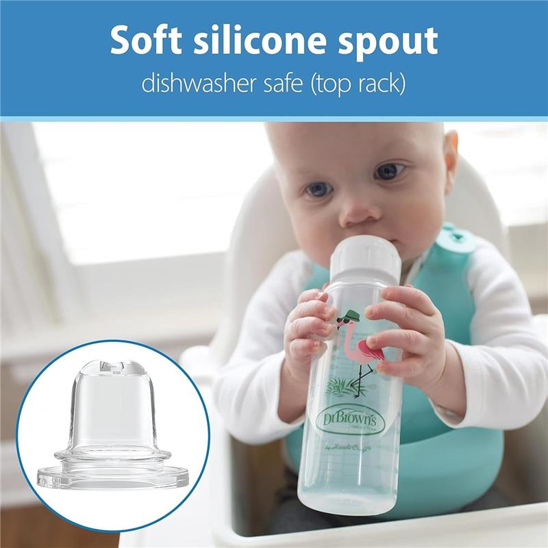 Dr. Brown's Milestones Narrow Sippy Bottle, 100% Silicone Soft Sippy Spout, 8oz/250mL, 6M+, Fox Image 4