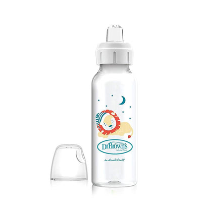 Dr. Brown's Milestones Narrow Sippy Bottle, 100% Silicone Soft Sippy Spout, 8oz/250mL, 6M+, Lion Image 1