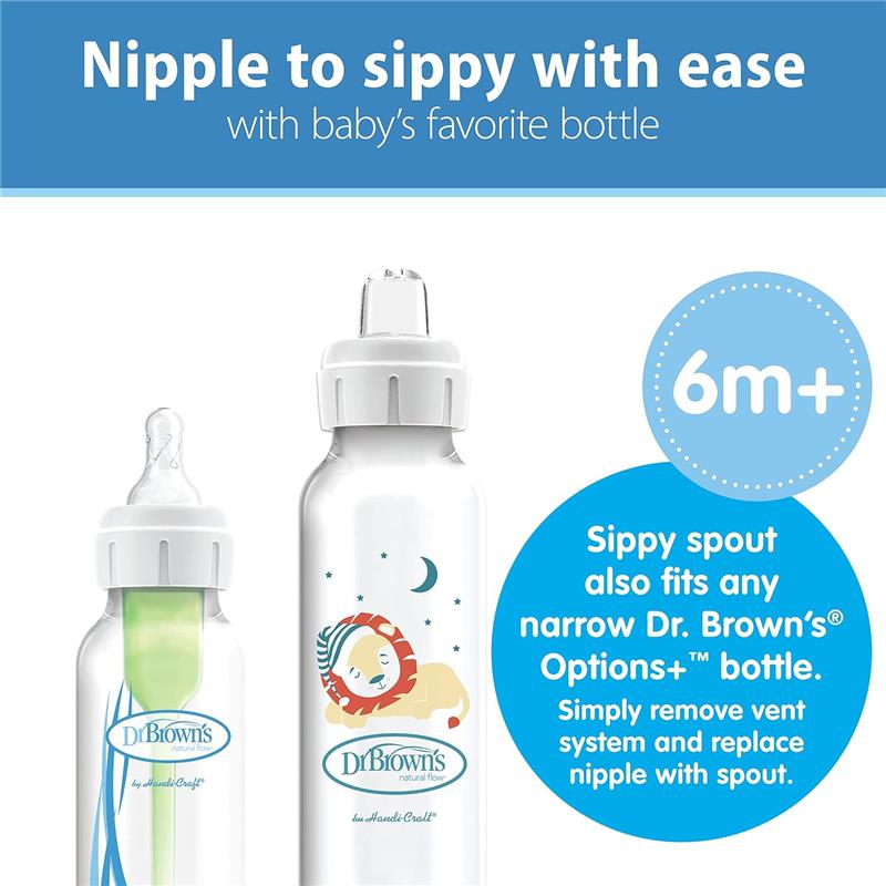 Dr. Brown's Milestones Narrow Sippy Bottle, 100% Silicone Soft Sippy Spout, 8oz/250mL, 6M+, Lion Image 2