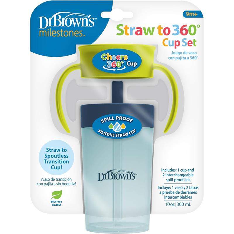 Dr. Brown's Milestones Straw to 360 Convertible Toddler Training Cup Set, 10 oz/300 mL, Blue Green Image 10