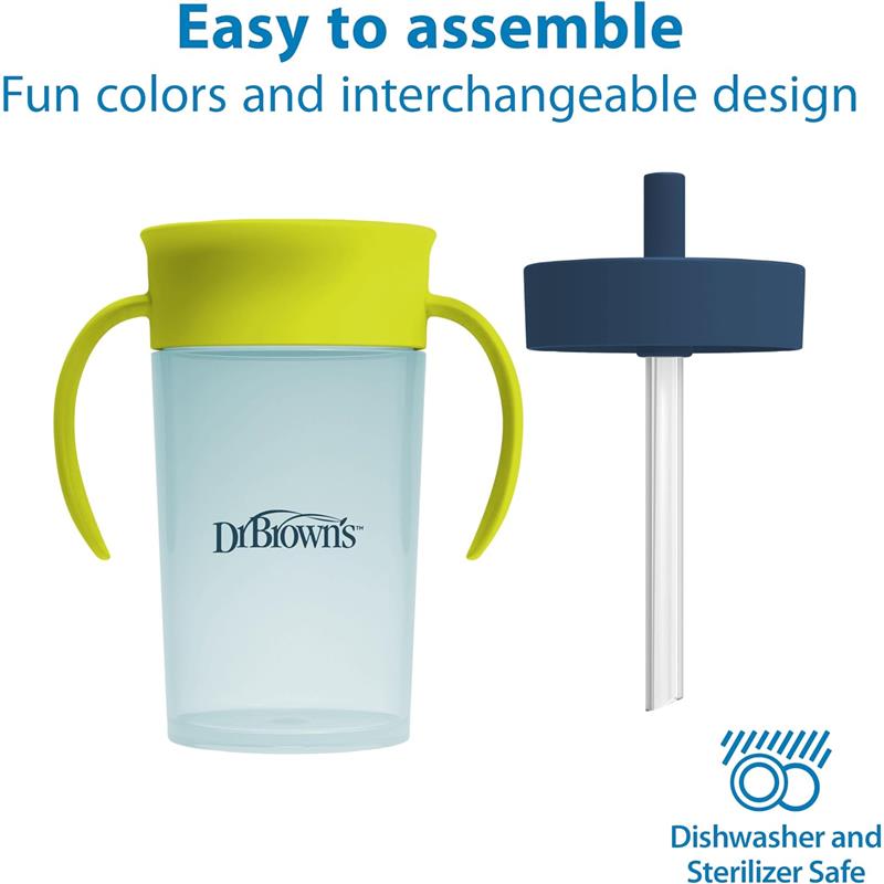 Dr. Brown's Milestones Straw to 360 Convertible Toddler Training Cup Set, 10 oz/300 mL, Blue Green Image 4