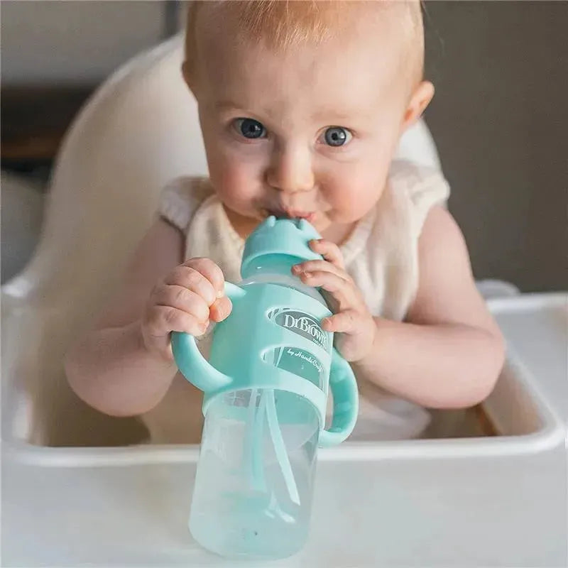 Dr. Brown's - Narrow Sippy Straw Bottles W/ Silicone Handles, Green Image 3