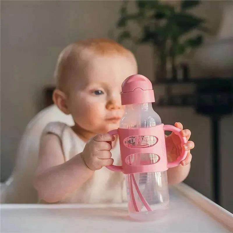 Dr. Brown's - 8Oz Narrow Sippy Straw Bottles W/ Silicone Handles, Pink Image 3