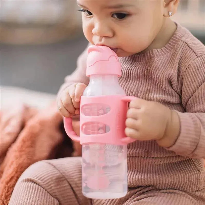 Dr. Brown's - 8Oz Narrow Sippy Straw Bottles W/ Silicone Handles, Pink Image 4