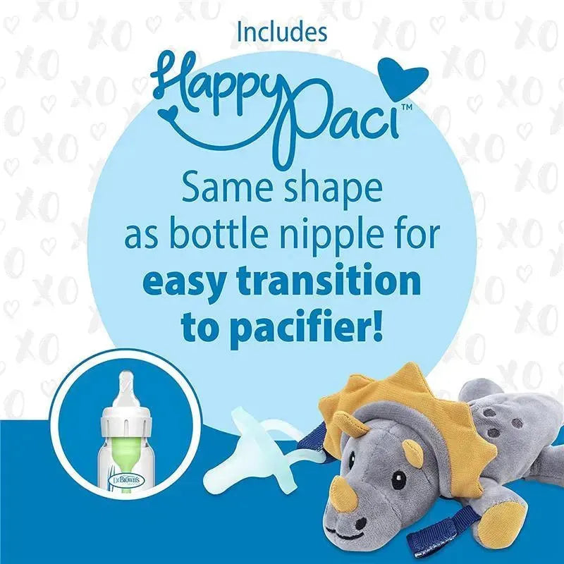 Dr. Brown's - Teddy The Triceratops Lovey With Aqua Happypaci Silicone One-Piece Pacifier Image 5