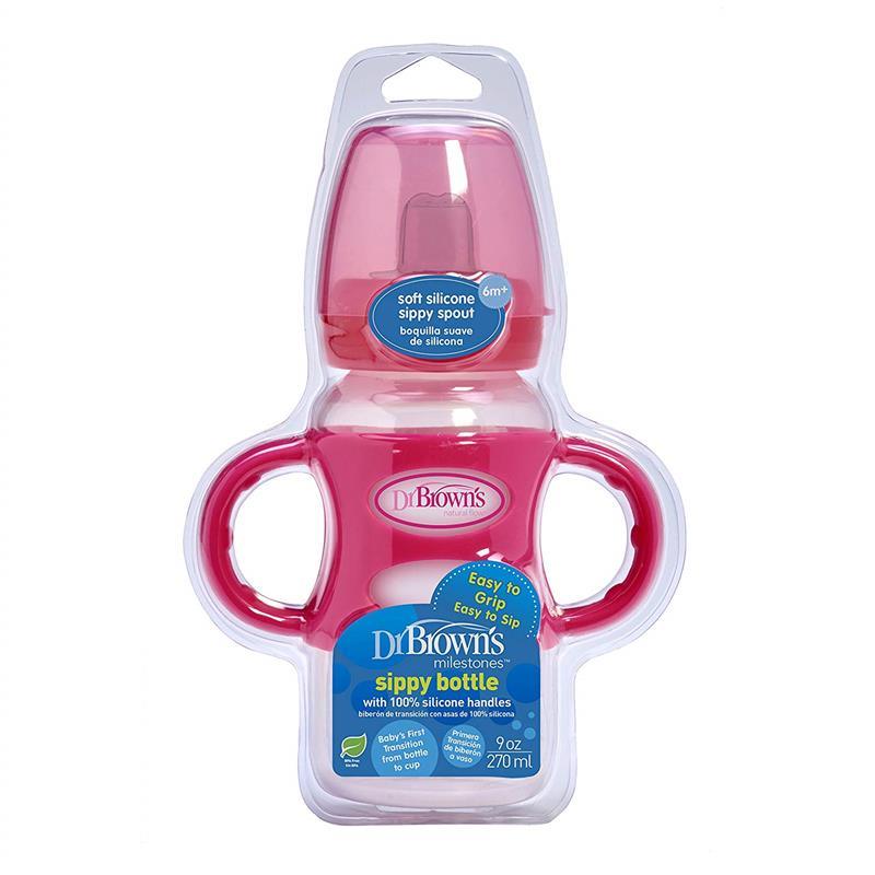 Dr. Brown's Wide-Neck Sippy Spout Baby Bottle with 100% Silicone Handle, Pink Image 3