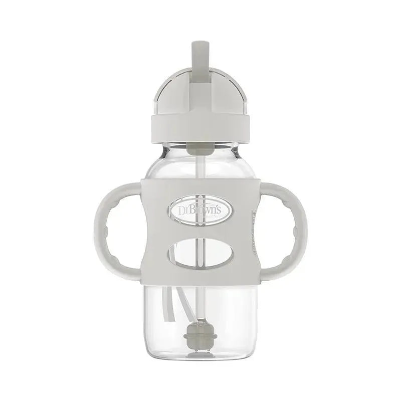 Dr. Brown's - Wide-Neck Sippy Straw Bottles W/ Silicone Handles, Gray Image 2