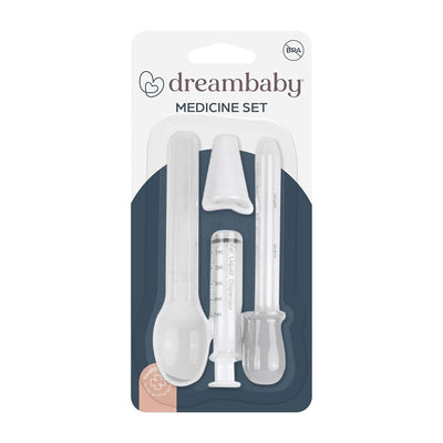 Dreambaby Medicine Set includes a spoon, syringe, and dropper for administering liquid medications to children.