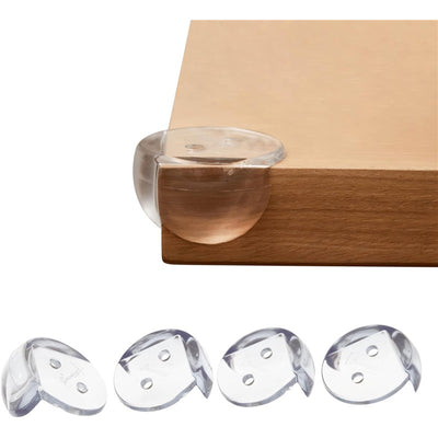Clear, rounded corner cushions designed to protect furniture edges, displayed in a 4-pack arrangement.