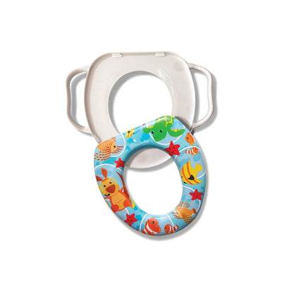 Soft potty seat featuring colorful Australian animals on a blue background, designed for children.
