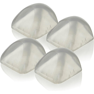 Soft Touch Corner Cushions in clear plastic, designed to protect children from sharp edges, packaged as a 4 pack.