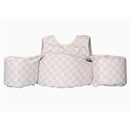 Neutral checkered kids float, designed for children weighing 25-50 lbs, featuring safety buoyancy supports.