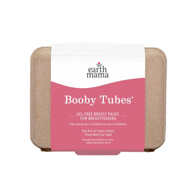 Earth Mama Angel Baby Booby Tubes, gel-free breast packs for breastfeeding, in a cotton and flaxseed-filled package.