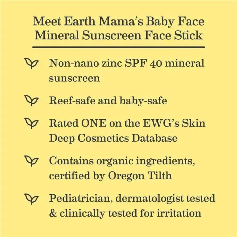 Earth Mama - Baby Face Mineral Sunscreen Stick SPF 40 Image 6