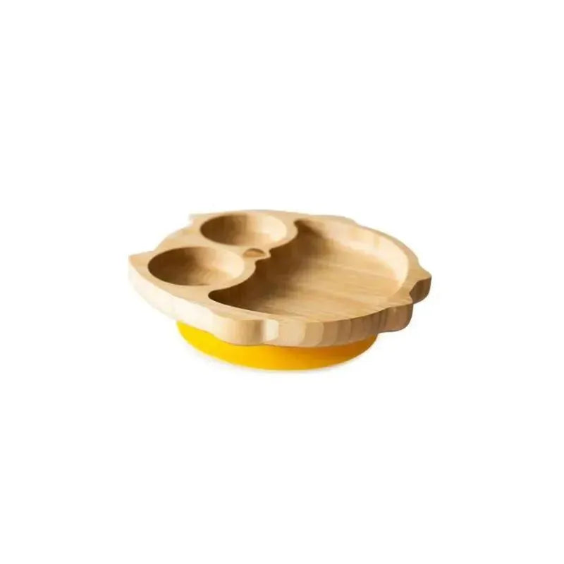 Eco Rascals Bamboo Suction Plate With Three Sections Owl, Yellow Image 1