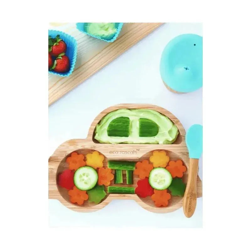 Eco Rascals Bamboo Suction Plate With Two Sections Car, Orange Image 2